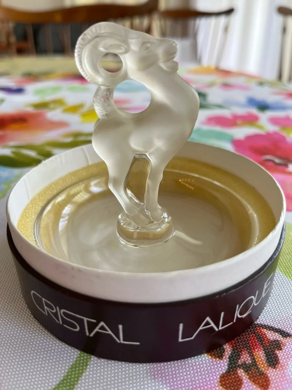 Lalique Frosted Crystal Figural Ram/Aries Jewelry Holder/Ring vintage/original - Picture 1 of 8